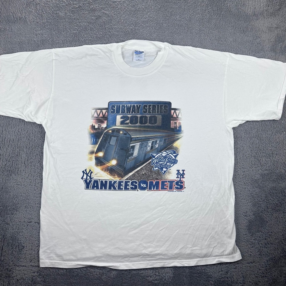 Gildan T-Shirt‎ Mens XXL White 2000 Subway Series World Series Yankees vs Mets